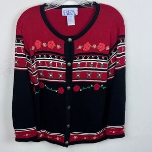 Vintage Floral Red and Black Cardigan